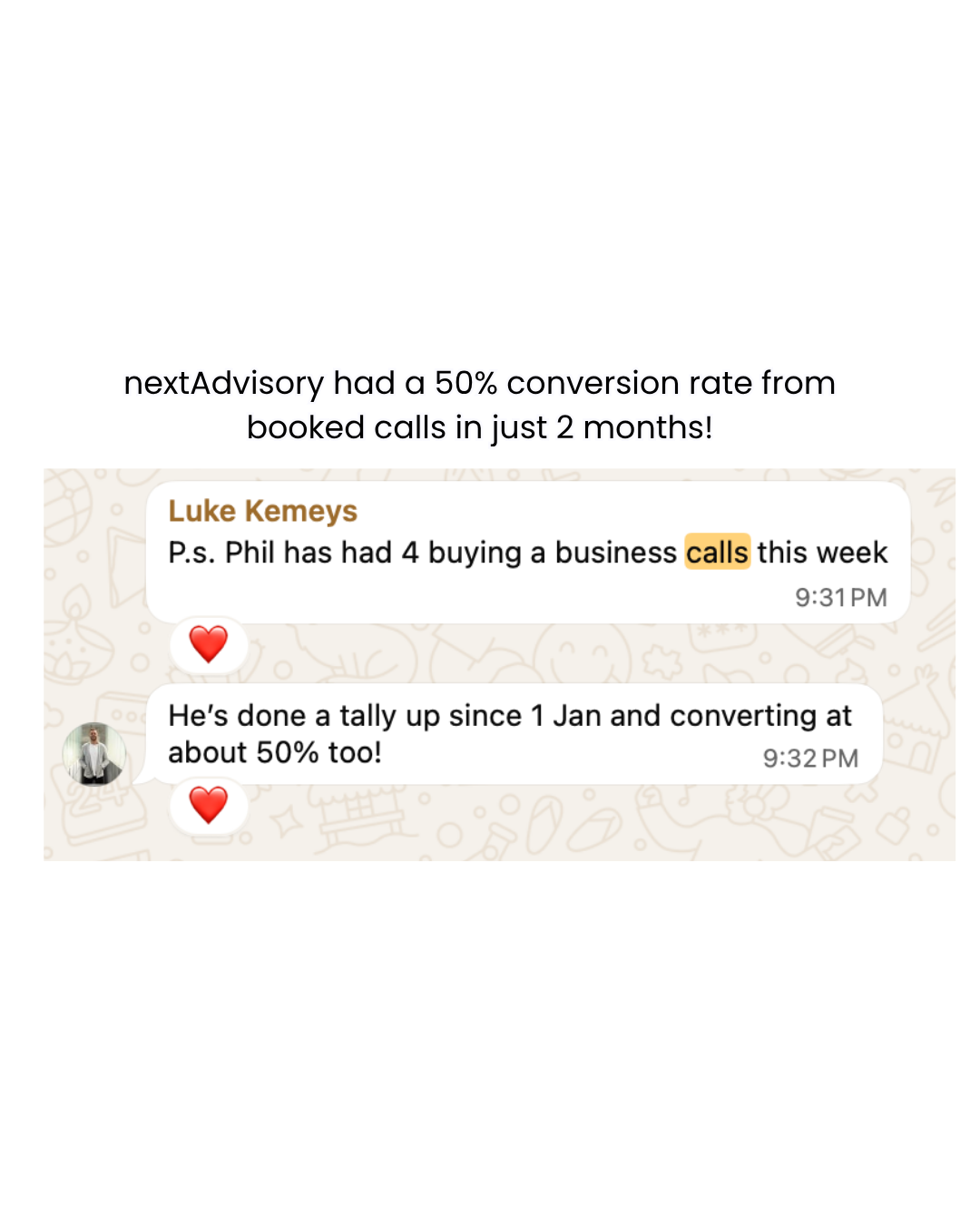 NextAdvisory 50% conversion on booked calls