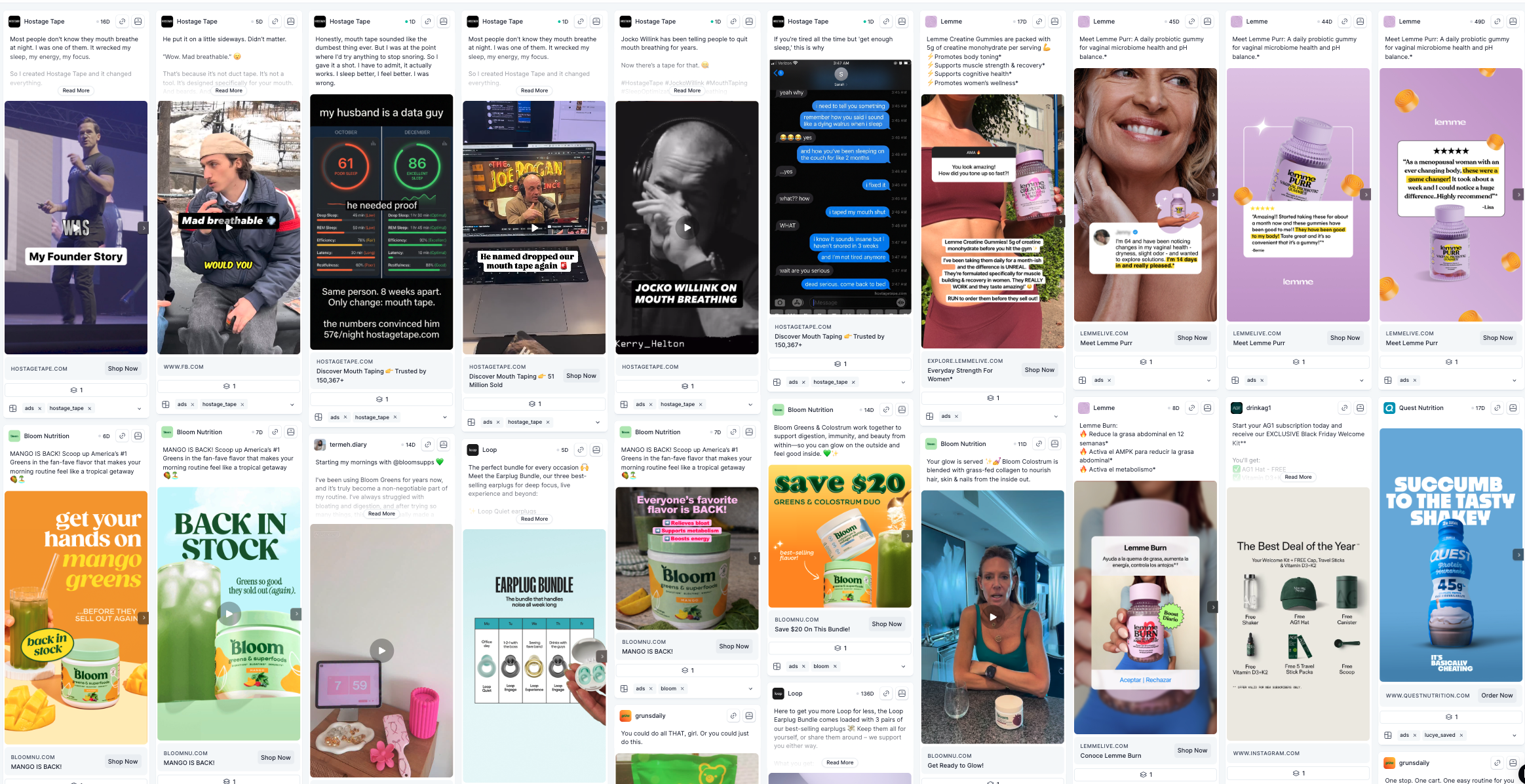 Preview of the 100+ ad creative swipe board